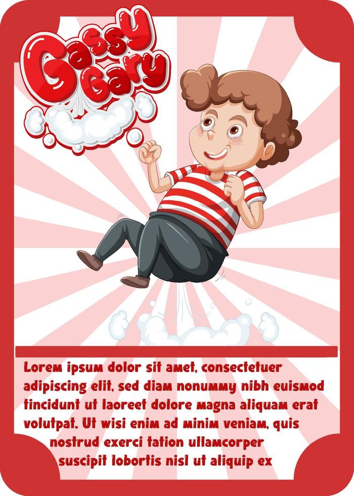 Character game card template with word Gassy Gary vector