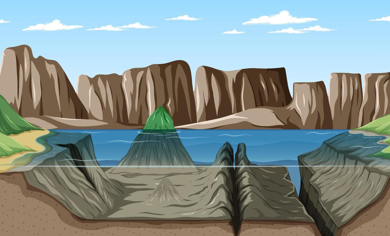 paisaje de escena de la naturaleza con bajo el agua del lago vector