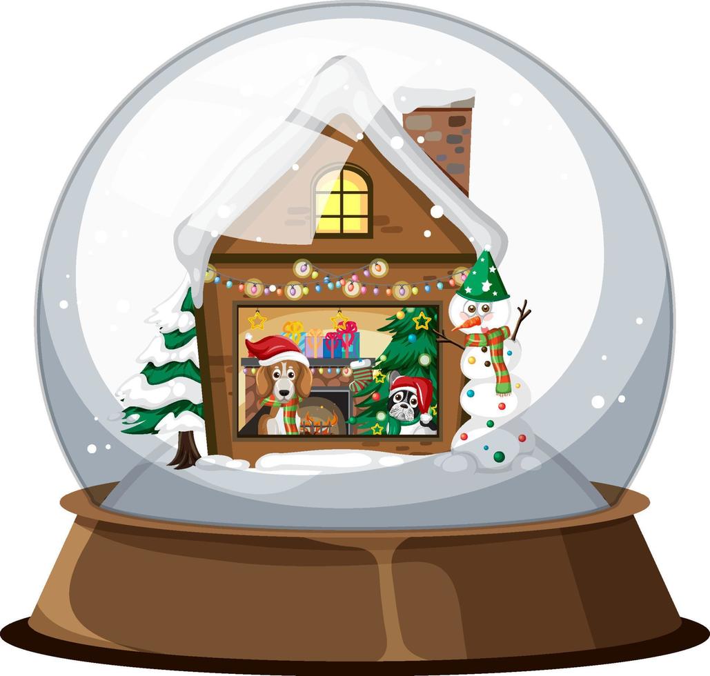 casa de invierno y árbol en snowdome vector