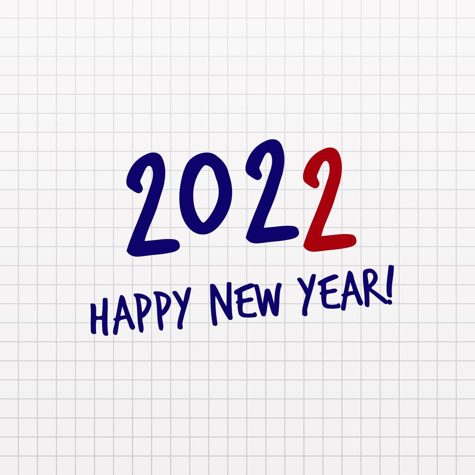 Happy New Year 2022 text numbers on notebook page, paper office empty sheet cell pattern, note page document texture for holidays branding, new year banner, calendar cover, greeting card vector