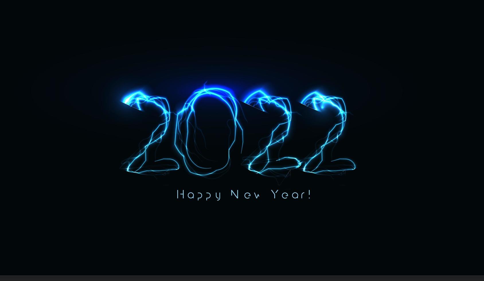 Happy New Year 2022 numbers Realistic blue lightning on black background for brochure, greeting card or calendar cover design template Vector illustration.