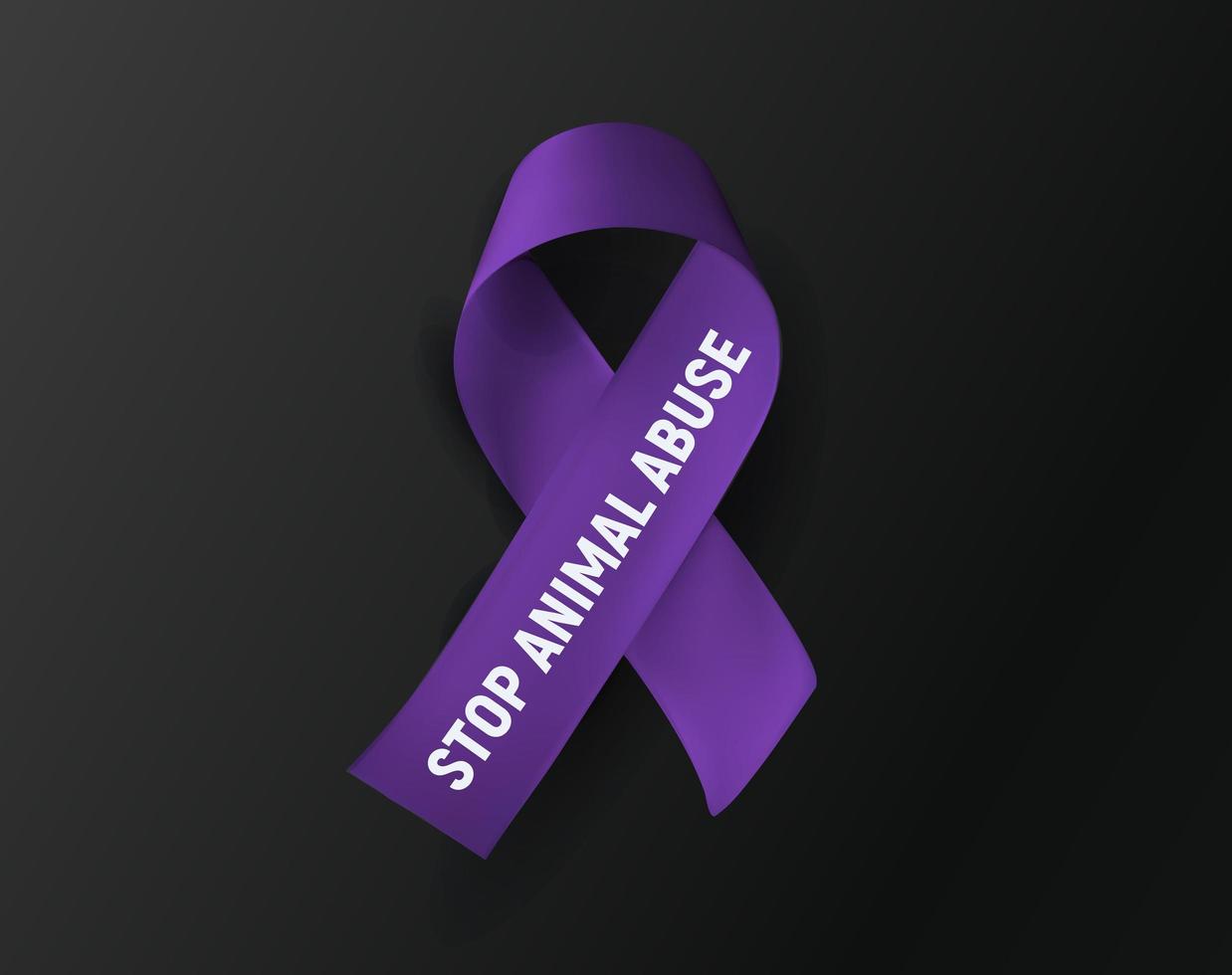 Stop Animal Abuse purple ribbon animal cruelty awareness symbol vector illystration on black background.