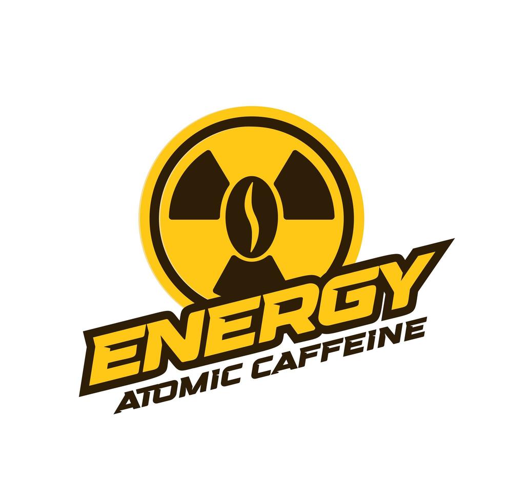Energy drink logo, modern concept. Atomic caffeine banner concept. Coffee power abstract emblem. Isolated vector poster.