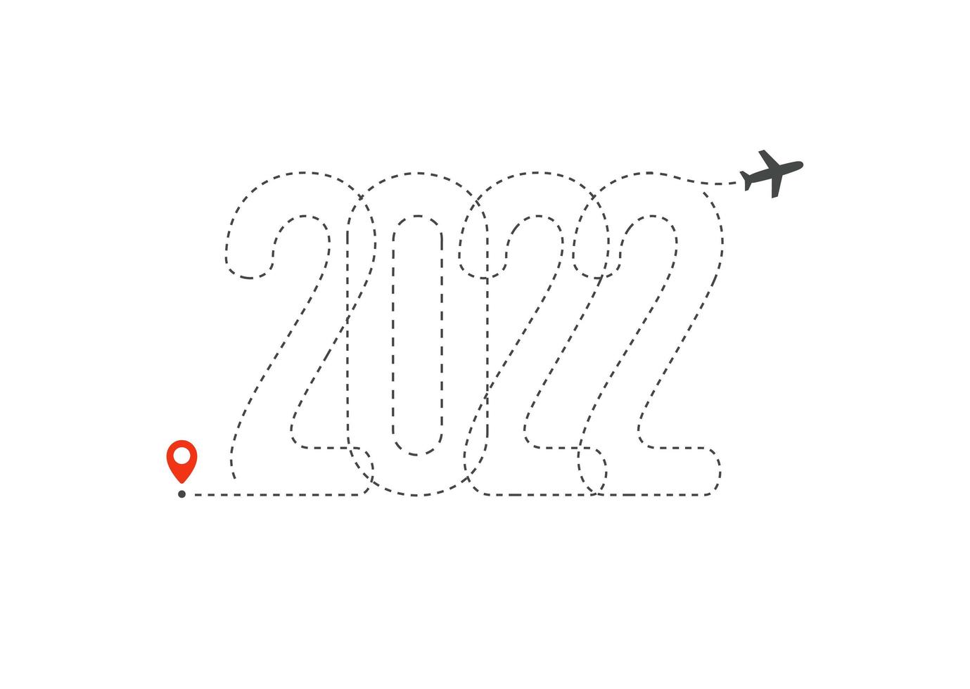 Happy New Year vector Illustration 2022 year. Aircraft path direction of 20 20 numbers, destination and departure item graphic for ticket, poster, calendar and invitation. Air travel holiday rest