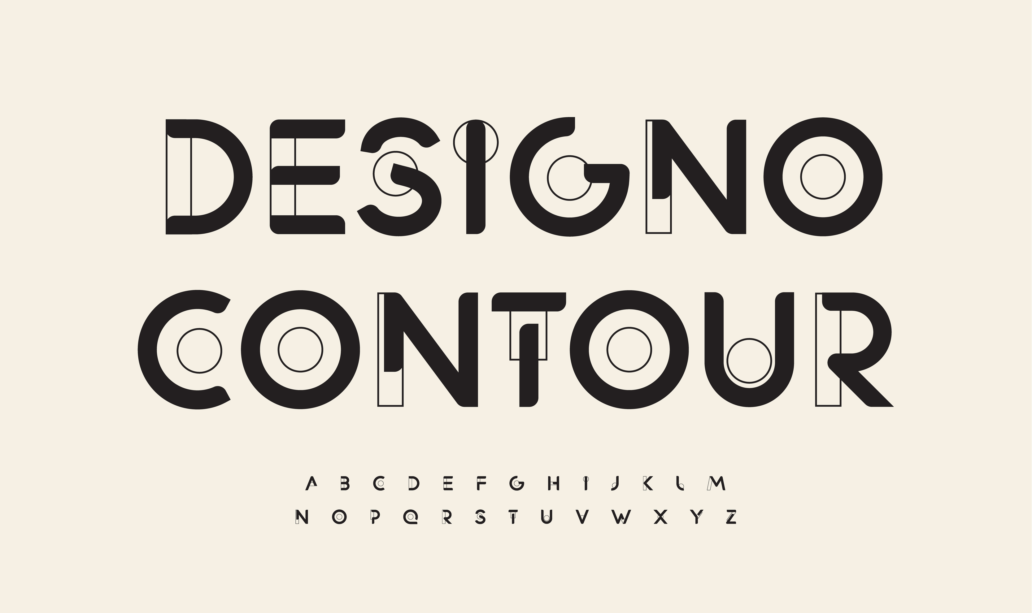 Geometric drawn font cutting edge letters outline art contour alphabet