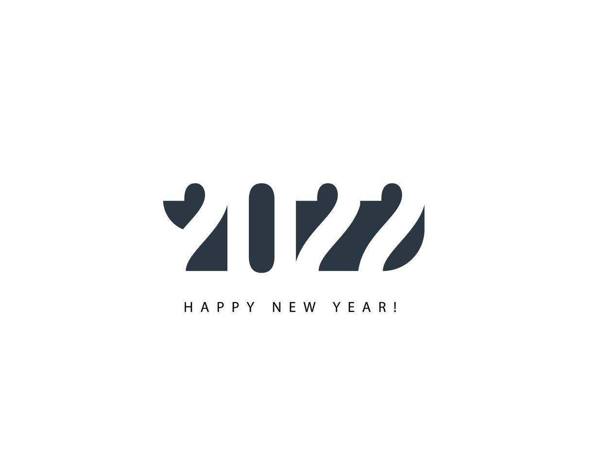 2022 abstract number for Happy New Year Greeting card cover, creative calendar headline, elegant logo, new year festive poster concept, minimalistic black vector illustration on white background.