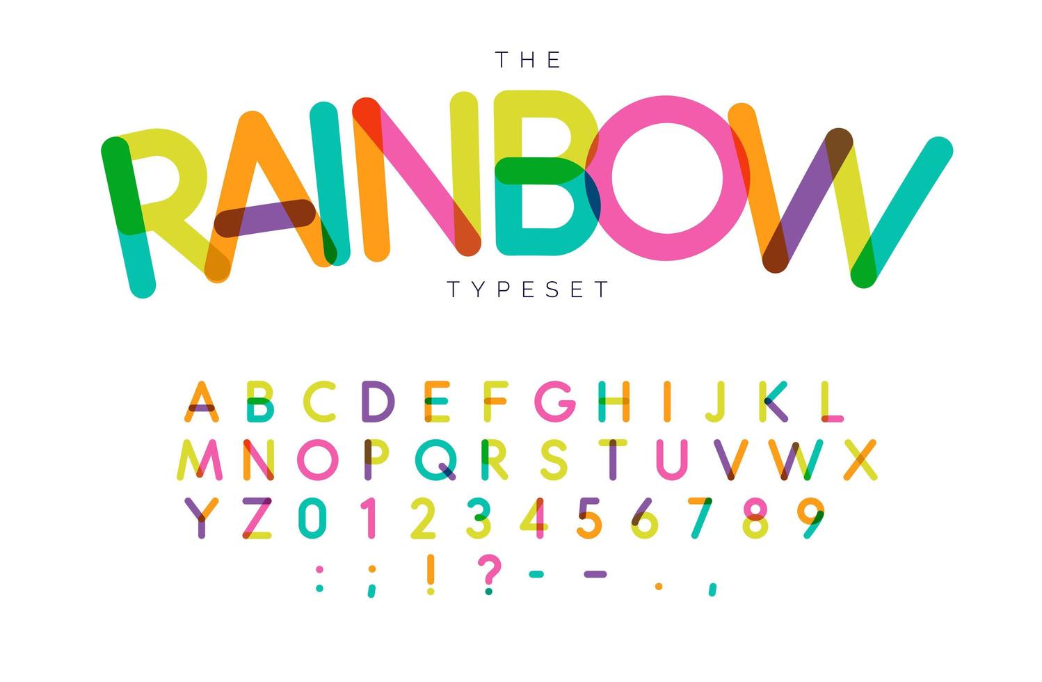 Rainbow letters and numbers set. Festival style vector latin alphabet. Font for events, birthday, kids promotions, festival logos, banner, monogram and poster. Typography design.