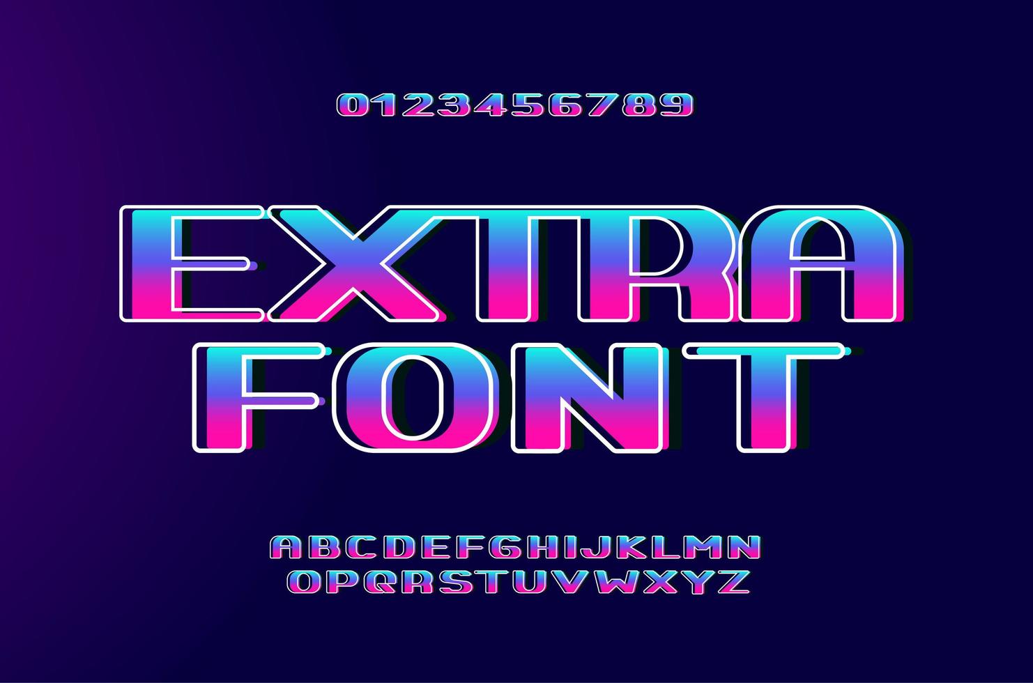 Retro wave bold font with holographic glow effect vector
