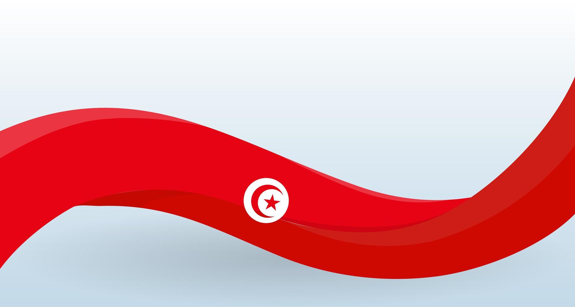 Tunis National flag. Waving Tunisia national symbol, unusual shape. Design template for decoration of flyer and card, poster, banner and logo. Isolated vector illustration.