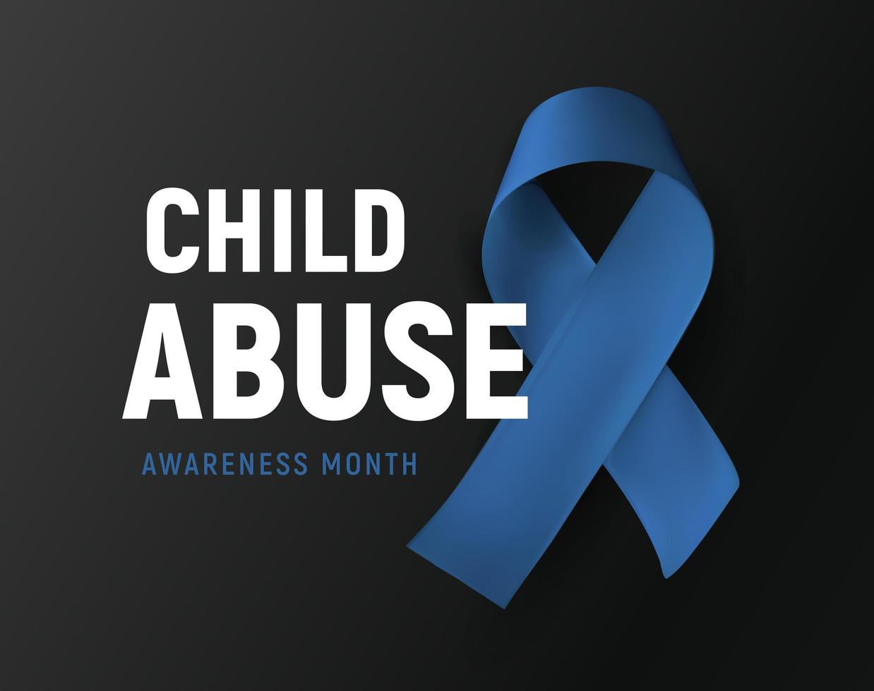Child abuse awareness month, vector logo, kids violence prevention symbol, blue ribbon on black background, vector illustration