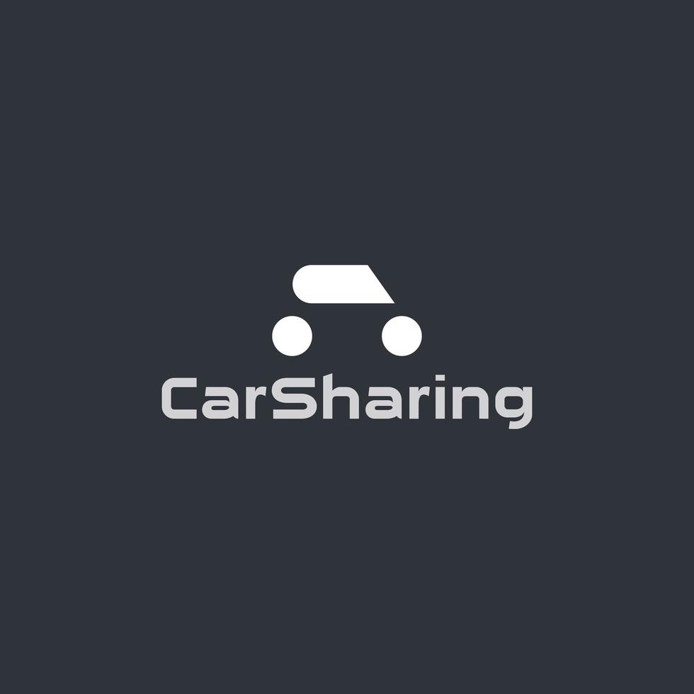 Simple car silhouette isolated icon on black background. Taxi cartoon style vector logo concept. Abstract modern auto emblem for car sharing and rental car