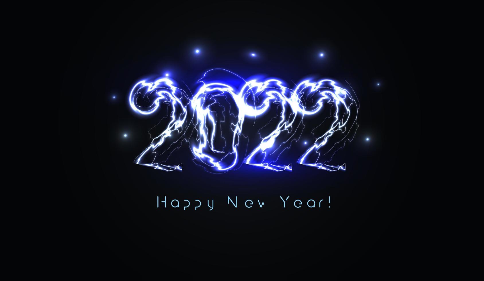 Happy New Year 2022 numbers Realistic blue lightning on black background for brochure, greeting card or calendar cover design template Vector illustration.