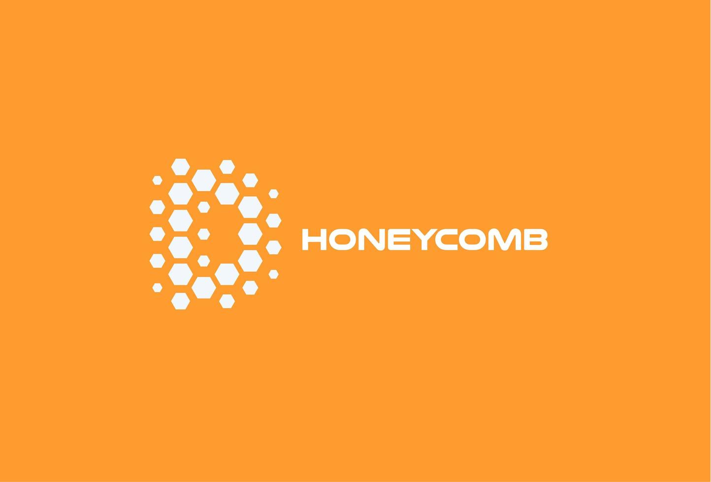 Abstract letter D, hexagon shapes honeyconb vector logo concept. Honeybee isolated icon on orange background. Digital technology developing startup logotype