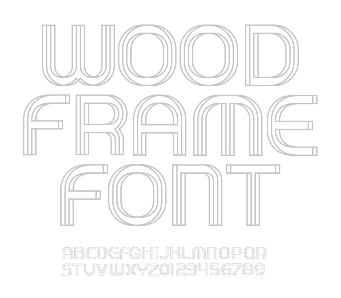 Linear frame letters and numbers set. Wood textured lines style vector latin alphabet. Outline Font for events, promotions, logos, banner, monogram and poster. Contour Typography design.