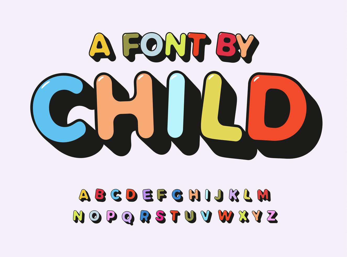 Child alphabet color abc playful font with contour for comic art type, kids zone text, toy logo, children birthday headline, cartoon lettering, kid game branding and merch, baby education letters vector