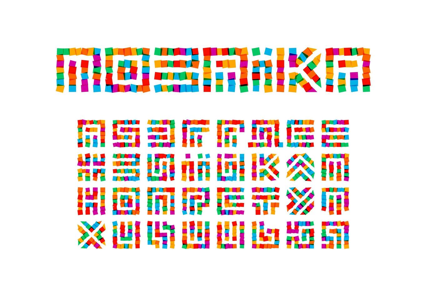 Mosaic letters set. Colored Stickers style vector ukrainian alphabet. Font for events, promotions, logos, banner, monogram and poster. Typography design.