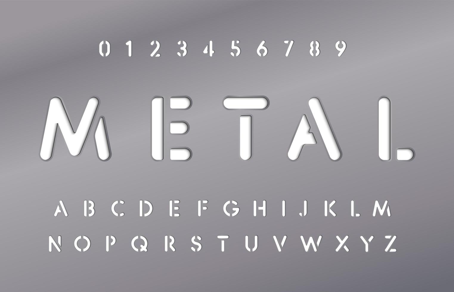 conjunto de letras y números en placa de metal. estilo material metálico del alfabeto. placa de acero con fuente. diseño de tipografía. gráfico vectorial. vector