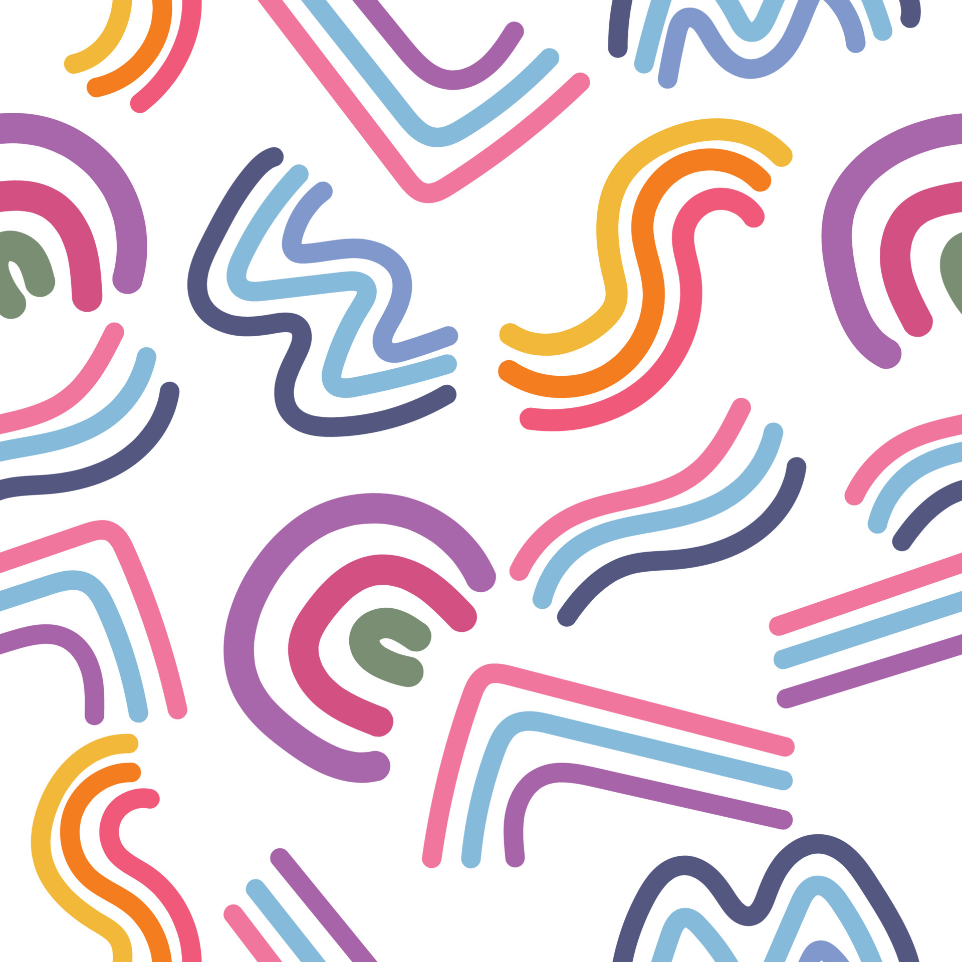 Simple Free Hand Drawing of Colorful Curvy Line Shapes Seamless