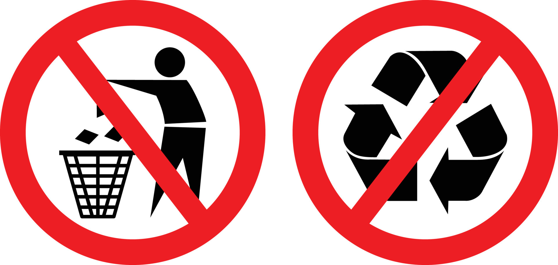 No Trashing or Throwing Rubbish, No Recycling Allowed Icon Set Sign