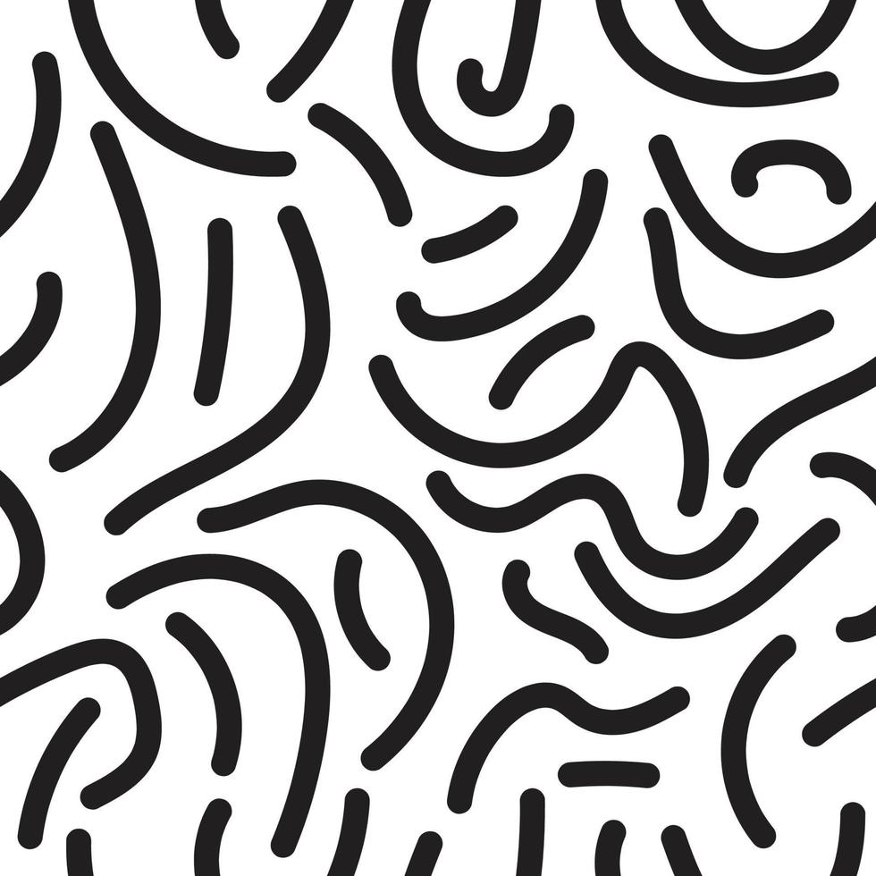 Abstract Free Hand Drawing of Black Worm Like Lines or Stripes Seamless Background Pattern vector