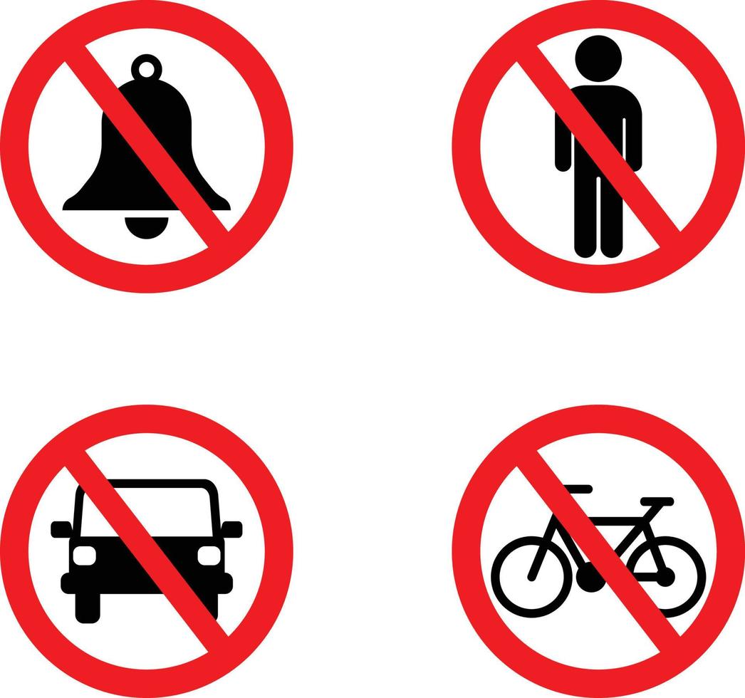 sin timbre ni ruido, sin estacionamiento, sin bicicleta o en bicicleta, sin personas no autorizadas o personal permitido conjunto de iconos de señal de restricción vector