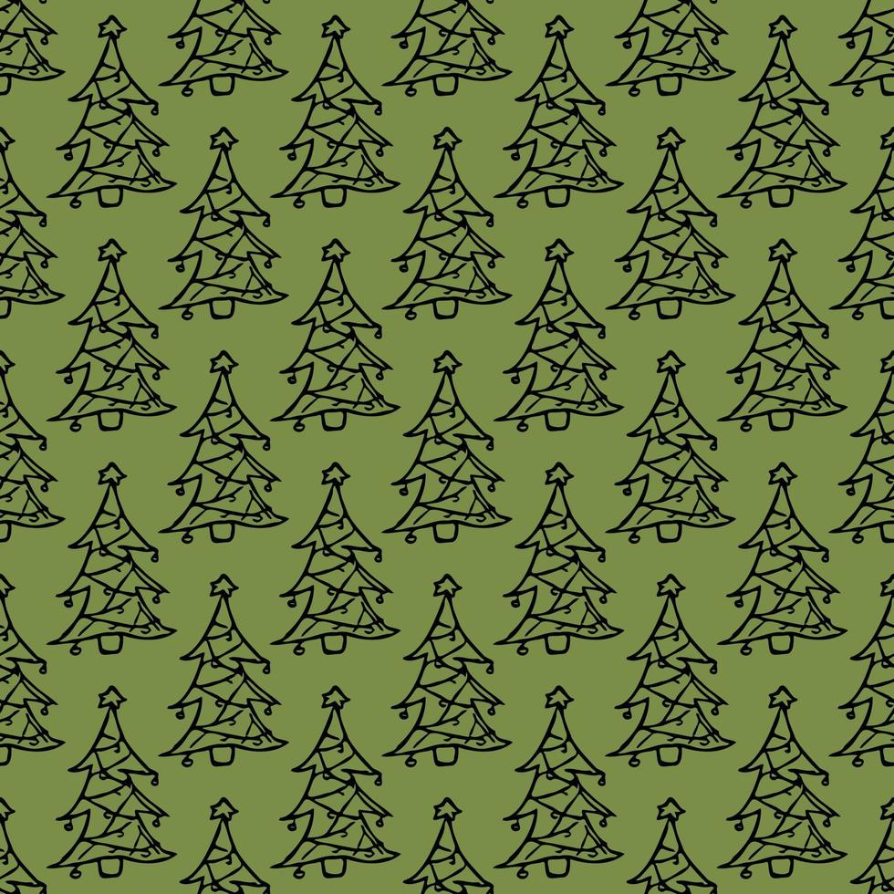 seamless pattern with christmas trees on green background vector