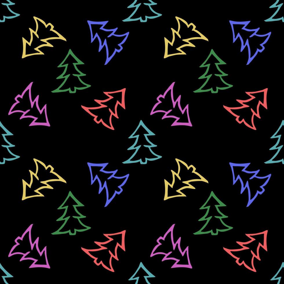 seamless pattern with multicolored christmas trees on black background vector