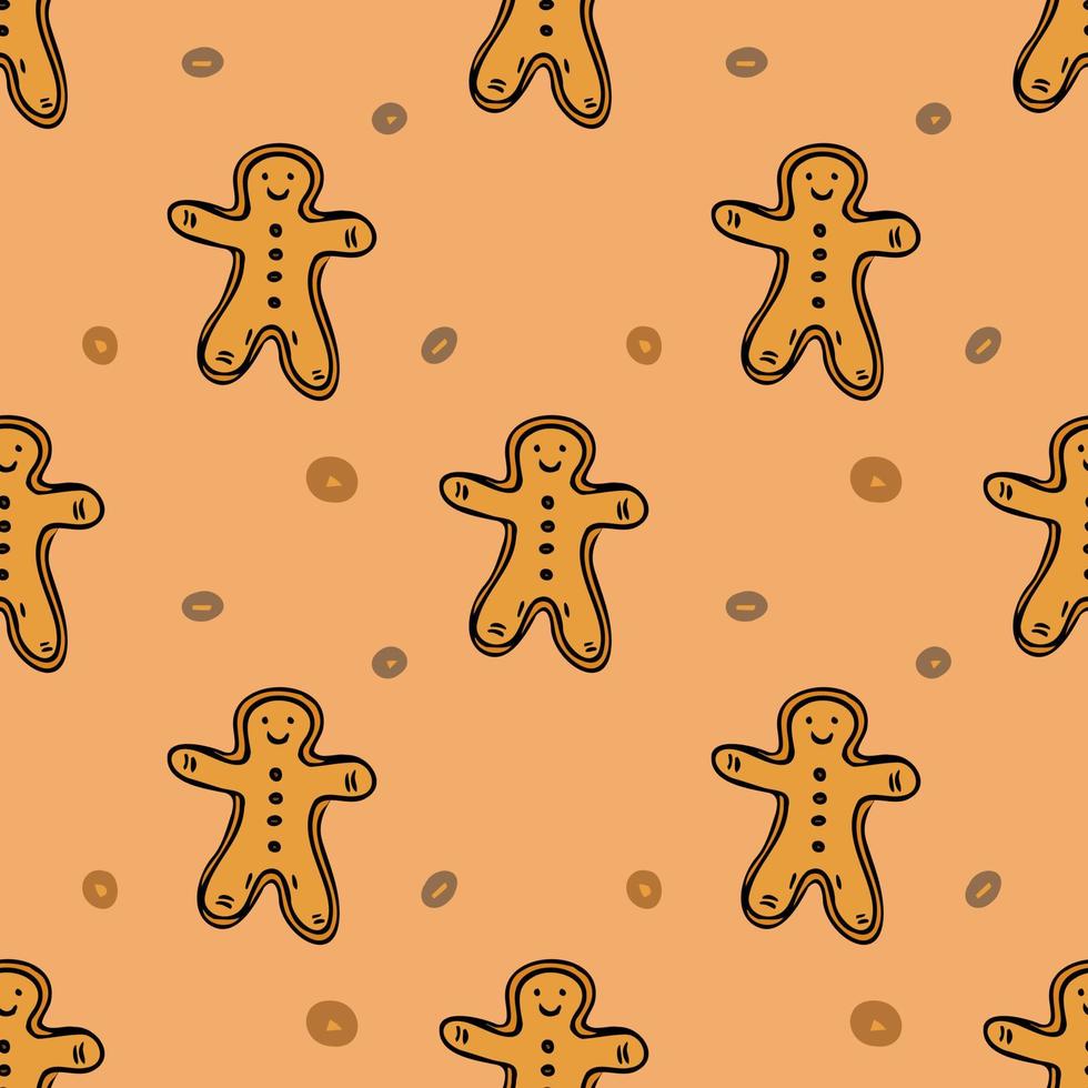 Christmas gingerbread man. seamless pattern with cookies. christmas background. doodle vector illustration