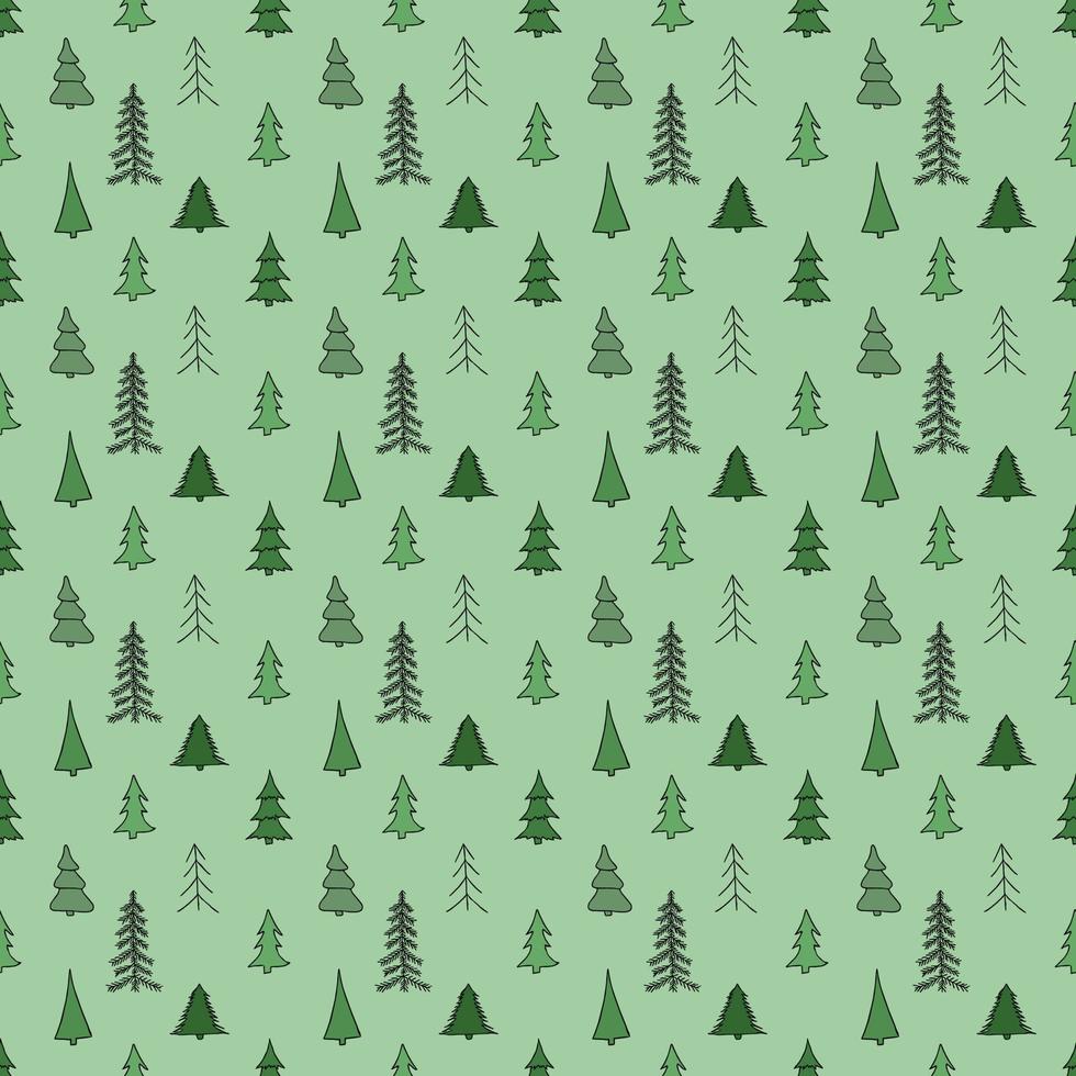 Green seamless pattern with christmas trees. Doodle christmas background vector