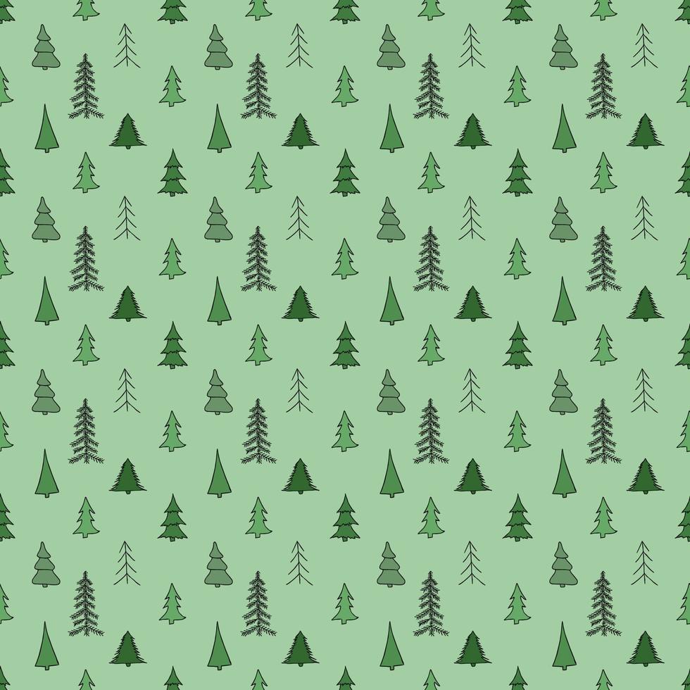 Green seamless pattern with christmas trees. Doodle christmas background vector