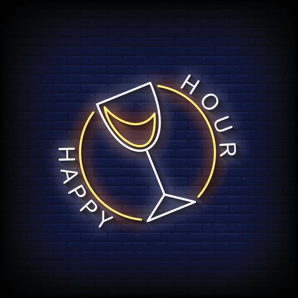 Happy Hour  Neon Signs Style Text Vector