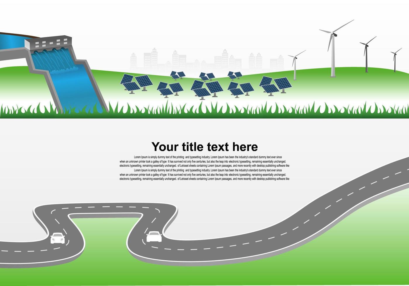 sistema de generación de energía energía limpia renovable de la naturaleza, como energía eólica, solar, agua, se puede utilizar para producir electricidad. plantilla de vector infografía línea de tiempo de las operaciones comerciales con banderas