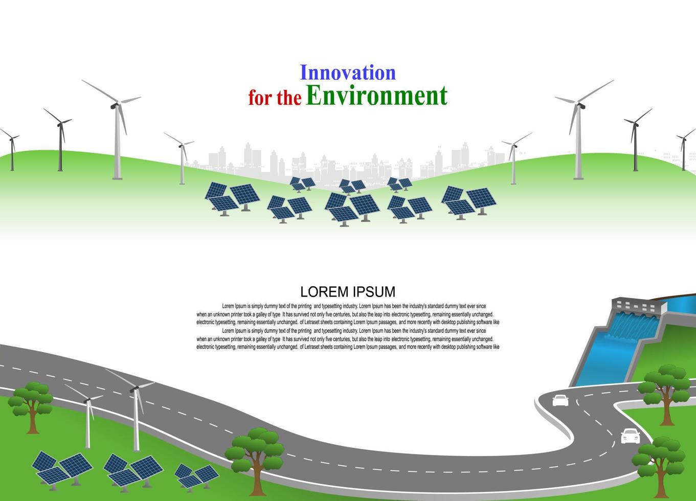 Power generation system renewable Clean energy from nature, such as wind, solar, water energy, can be used to produce electricity.Vector template infographic Timeline of business operations with flags vector