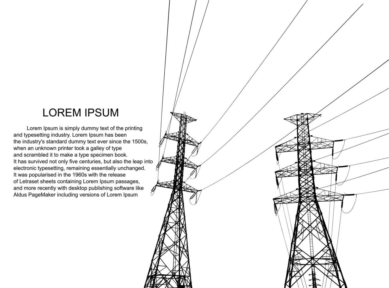 Electric pole .High Voltage transmission systems. A network of interconnected electrical in all areas. Symbols, steps business planning Suit. presentation, and advertisement.  Vector illustration.