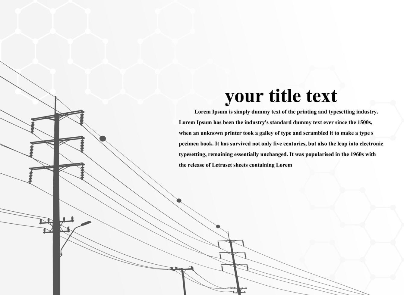 Electric pole .High Voltage transmission systems. A network of interconnected electrical in all areas. Symbols, steps business planning Suit. presentation, and advertisement.  Vector illustration.