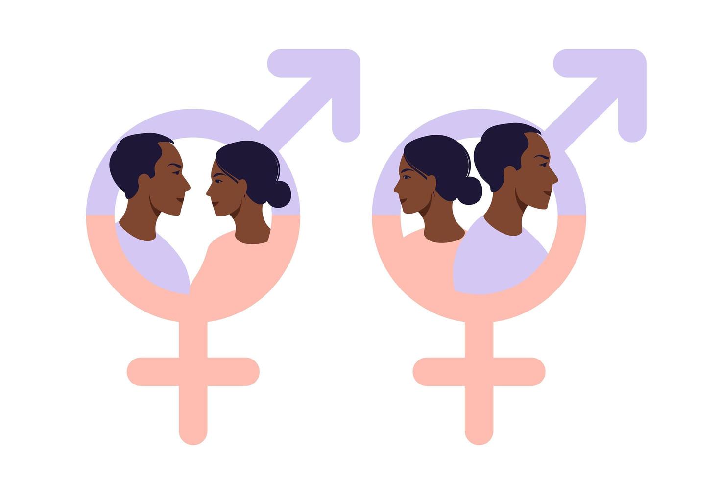 símbolo del hombre y la mujer africana. símbolo de igualdad de género. las mujeres y los hombres deberían tener siempre las mismas oportunidades. ilustración vectorial. plano. vector