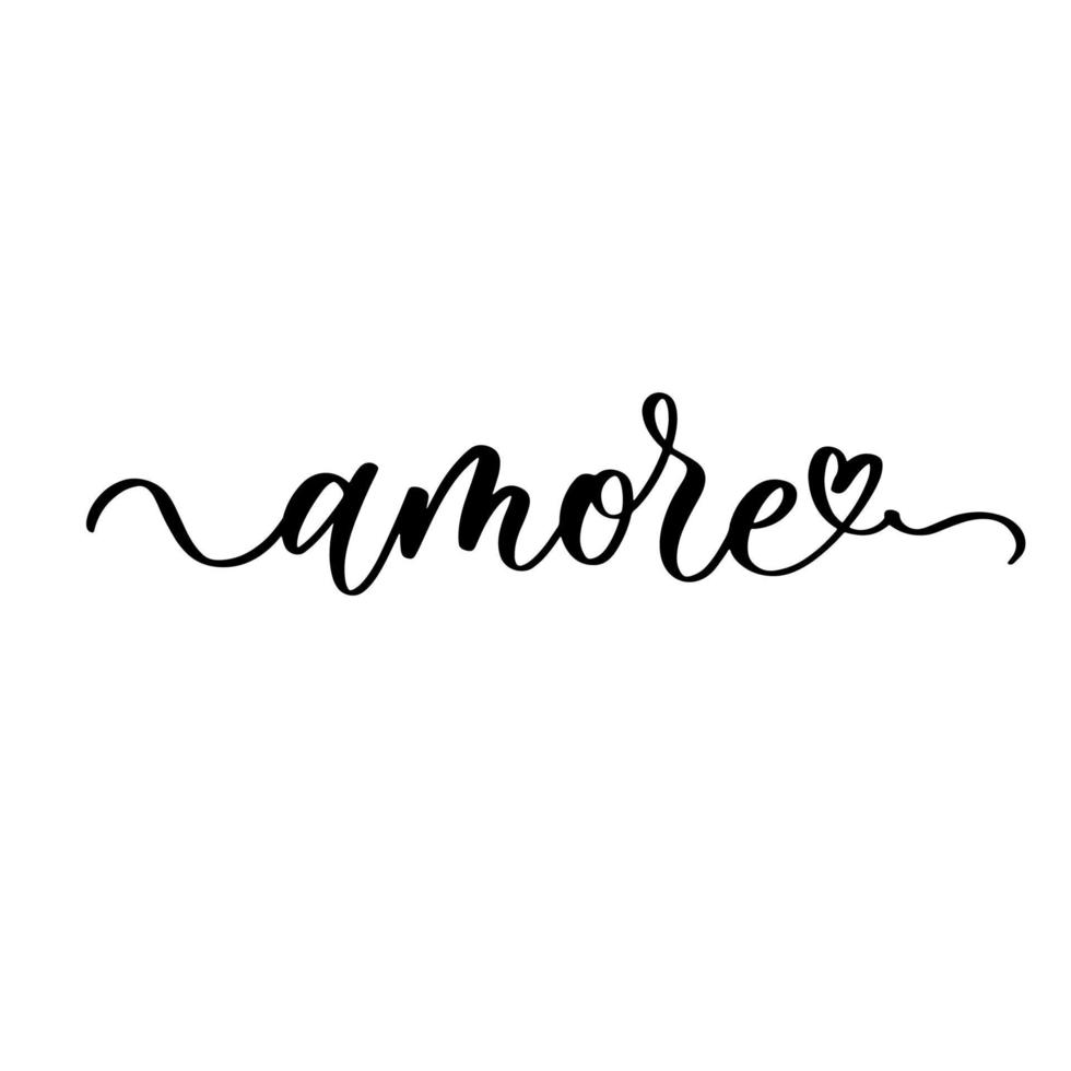 Amore - black and white hand lettering inscription to wedding invitation or valentines day greeting card, calligraphy vector illustration.