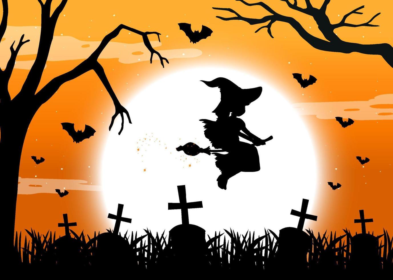 Halloween background with witch silhouette vector