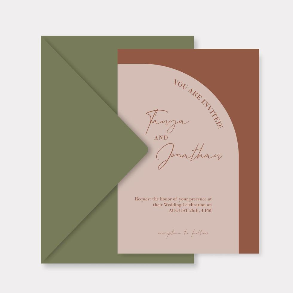 Invitación de boda bohemia arco naranja óxido terracota plantilla suite. vector