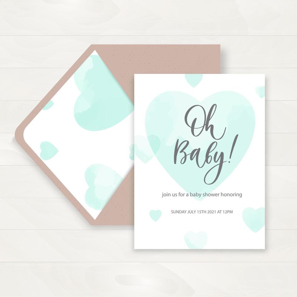 Invitación de baby shower y tarjeta de felicitación de feliz cumpleaños con peonías acuarelas e inscripción de línea de caligrafía. ilustración vectorial, estilo dibujado a mano. vector