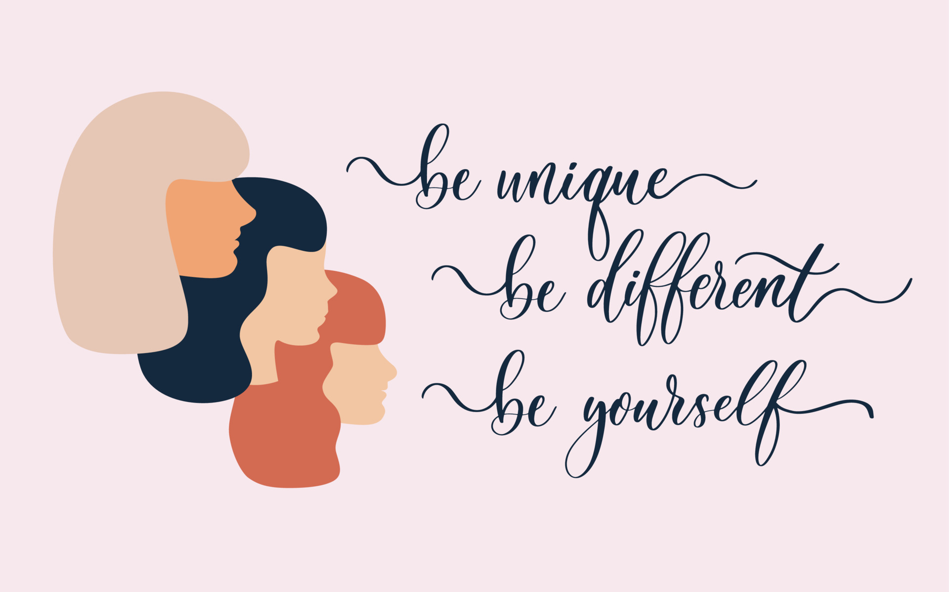 Be unique, be different, be yourself. Calligraphy definition, vector. Minimalist poster design