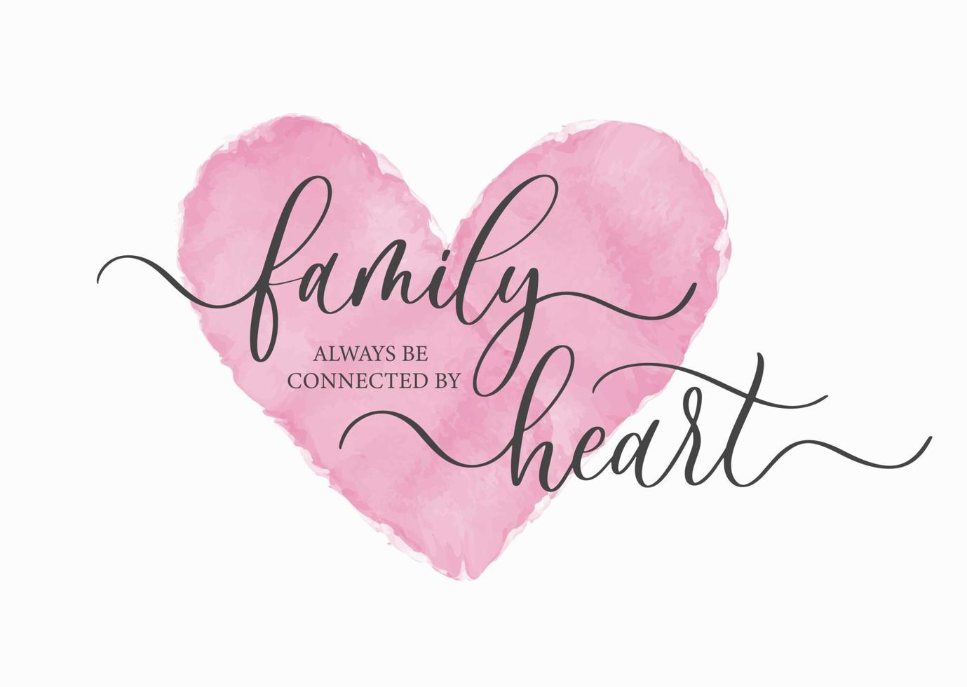 Family always be connected by Heart. Modern calligraphy inscription poster. vector