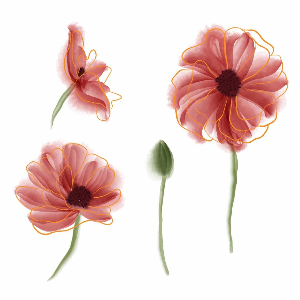 Red poppies in a row. Isolated on white background. vector