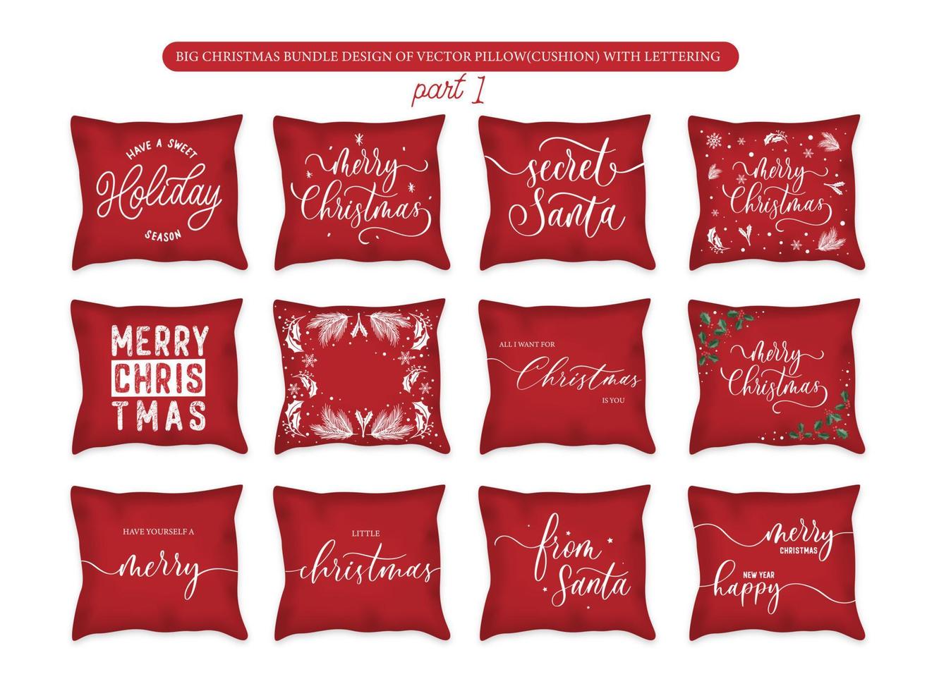 Big Christmas Bundle design of vector Pillow cushion with lettering and calligraphy. Decorative Throw Pillow design template.