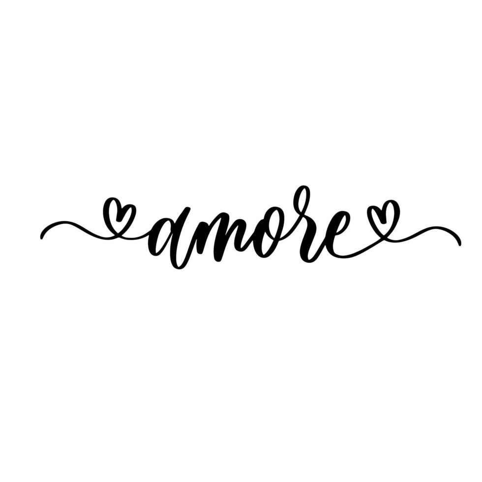 Amore - black and white hand lettering inscription to wedding invitation or valentines day greeting card, calligraphy vector illustration.