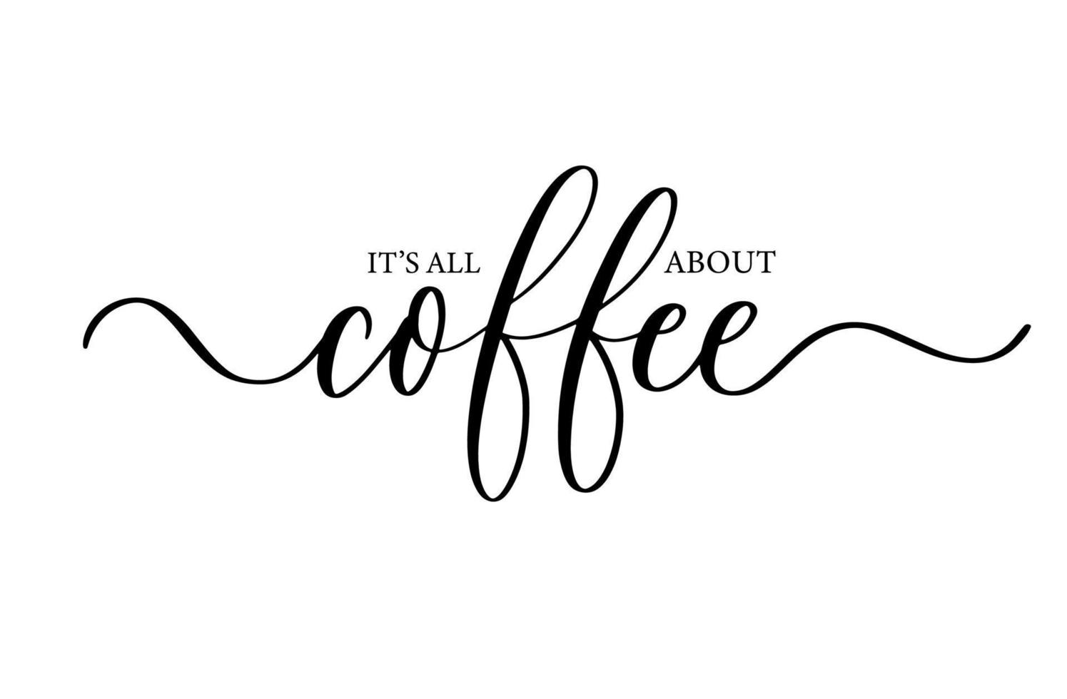 It's all about Coffee. Modern calligraphy inscription poster. Wall art decor. vector