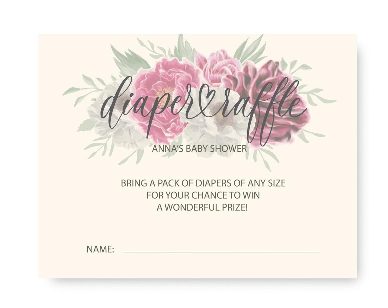 Diaper raffle Baby shower card. Wavy elegant calligraphy spelling for decoration. vector