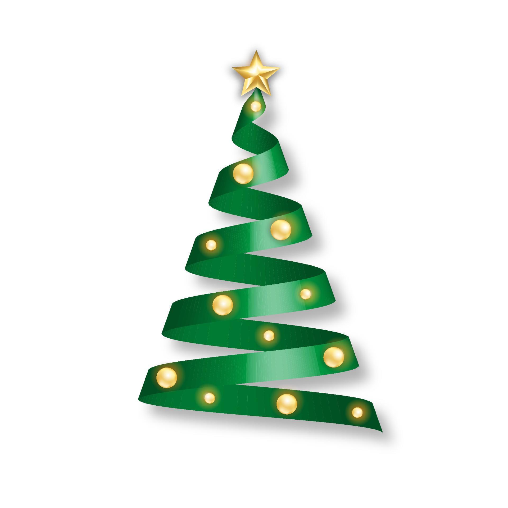 Green ribbon christmas tree with golden balls and star 4265172 Vector