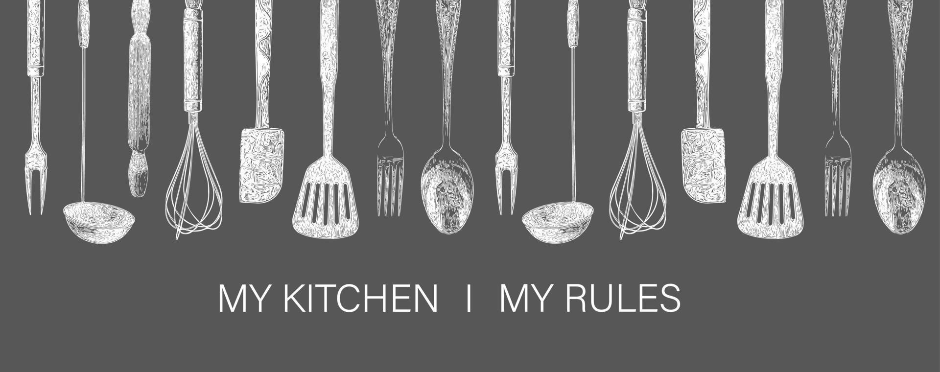 cartel de tipografía dibujada a mano mi cocina, mis reglas. vector