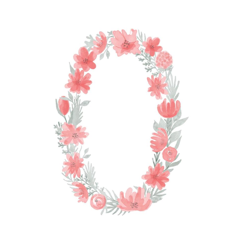 Floral Watercolor Number 0.Number zero Made of Flowers. Number Monogram. vector